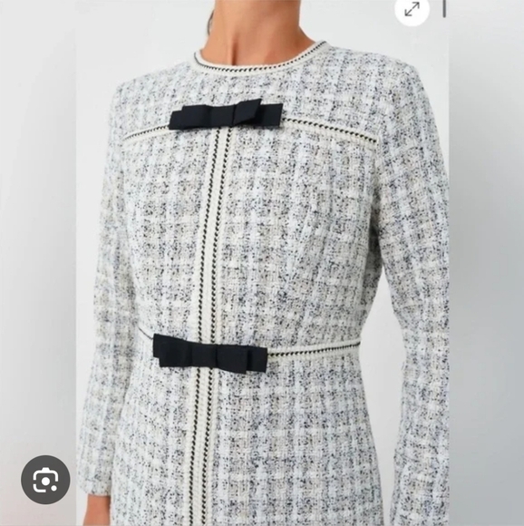 Tuckernuck Pomander Ivory Bow Brigitta Long Sleeve Tweed Dress Size Large - Picture 4 of 13